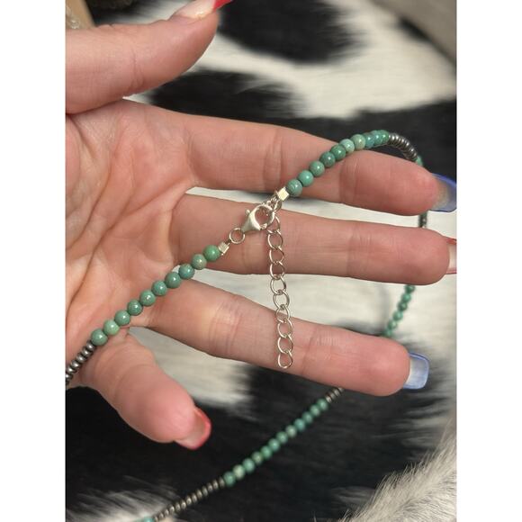 Native American Sterling Silver Saucer Turquoise Navajo Pearl Necklace 18-20” - Picture 6 of 9